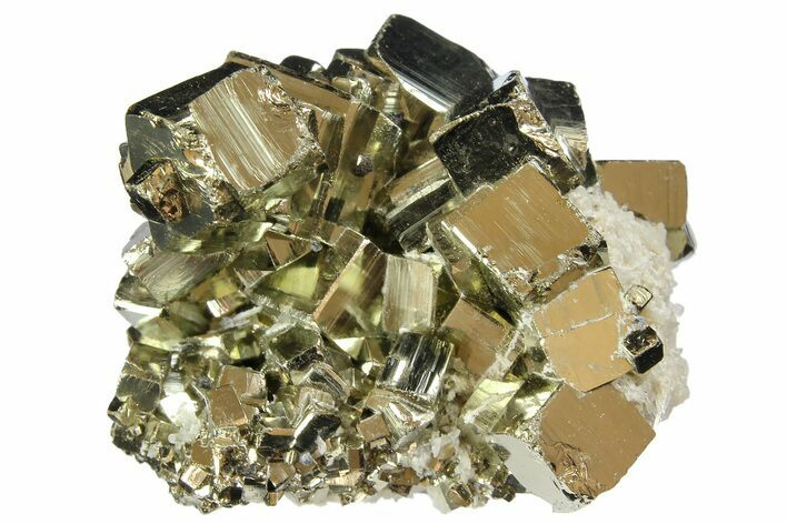 Lustrous, Cubic Pyrite Crystal Cluster with Quartz - Peru #167687